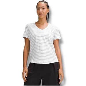 LULULEMON Love V-Neck T-Shirt - Short Serve Stripe White Black 16